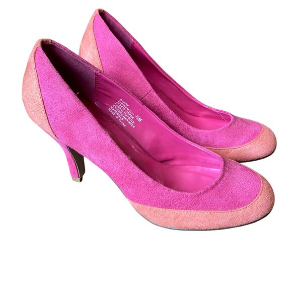 Fashion Bug Women's Pink/Orange Barry Suede Round Toe Pump Heel 7.5M - Picture 1 of 9